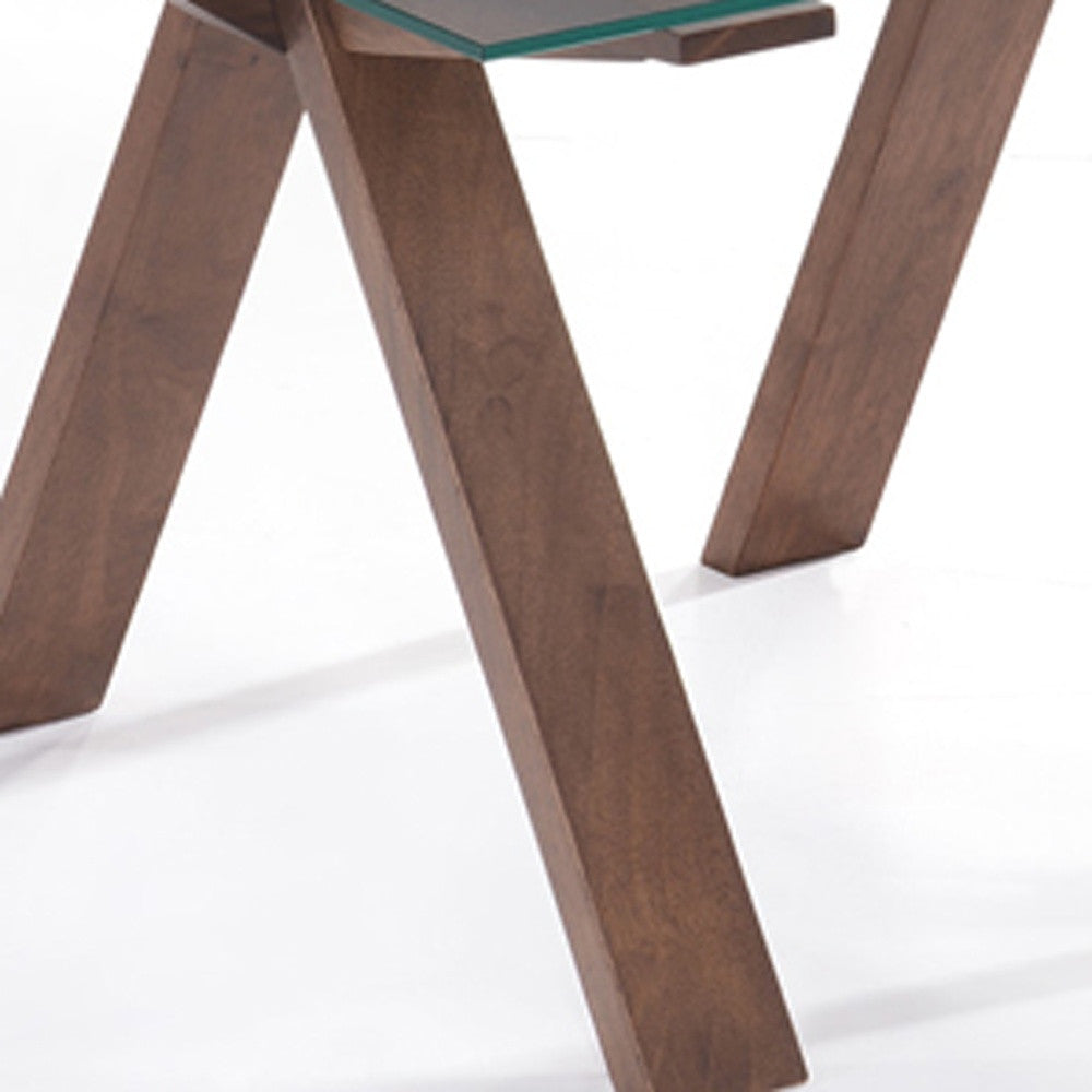 19' Walnut Wood and Glass End Table By Homeroots | End Tables | Modishstore - 5