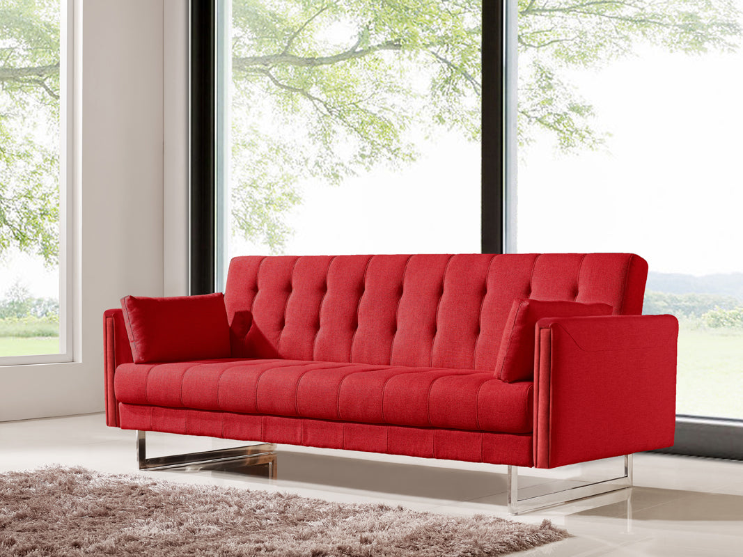 35' Red Fabric Foam Wood and Steel Sofa Bed By Homeroots | Sofas | Modishstore - 2