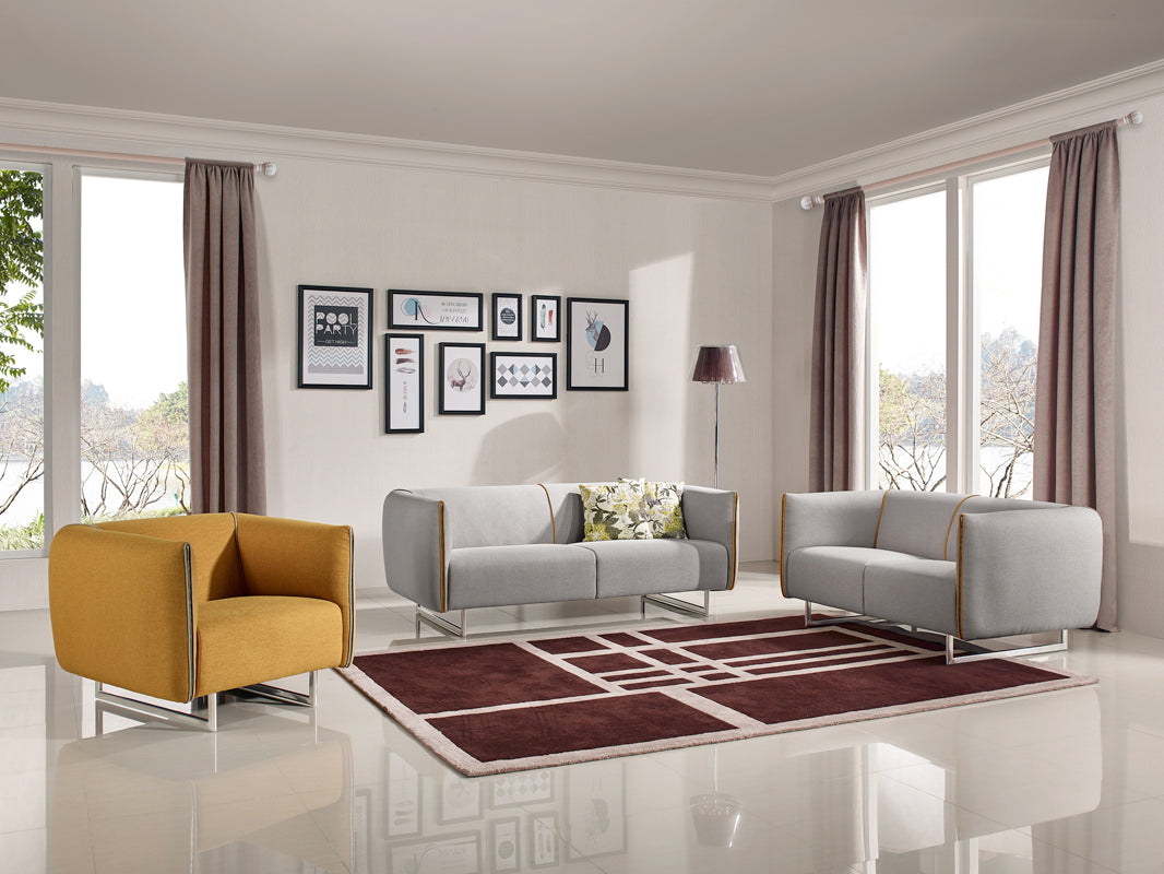29" Grey and Yellow Fabric Foam Metal and Wood Sofa Set By Homeroots | Sofa Set | Modishstore