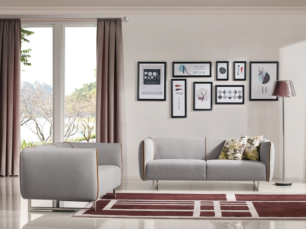 29" Grey and Yellow Fabric Foam Metal and Wood Sofa Set By Homeroots | Sofa Set | Modishstore - 2