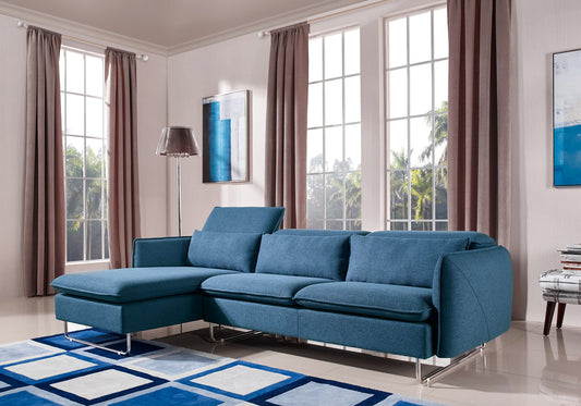 37' Blue Fabric Foam Wood and Steel Sectional Sofa By Homeroots | Sectional | Modishstore