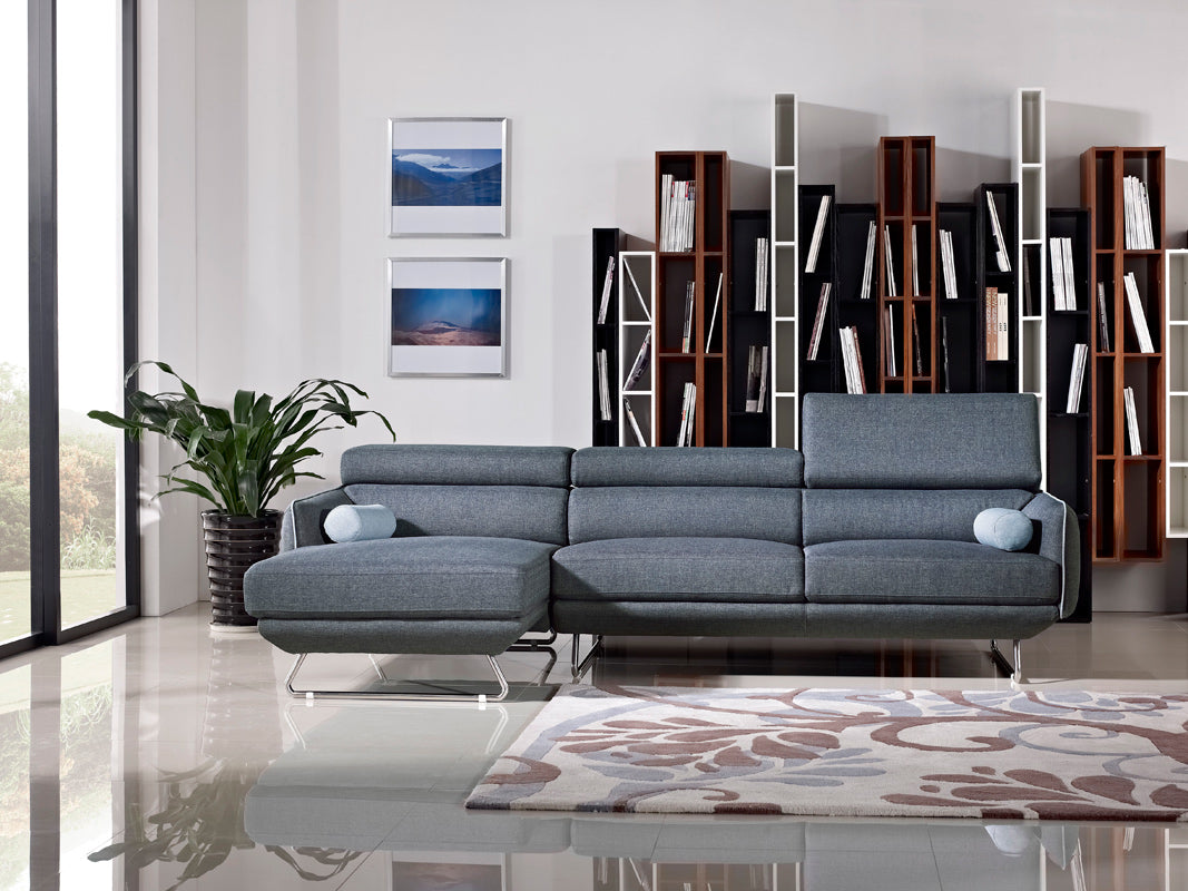 38' Blue Fabric Foam Wood and Steel Sectional Sofa By Homeroots | Sectional | Modishstore