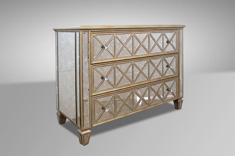 34' Mirrored Glass And Mdf Dresser With 3 Drawers By Homeroots | Dressers | Modishstore