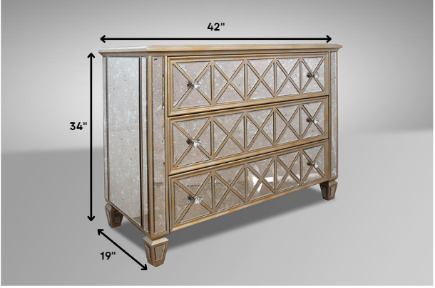 34' Mirrored Glass And Mdf Dresser With 3 Drawers By Homeroots | Dressers | Modishstore - 2