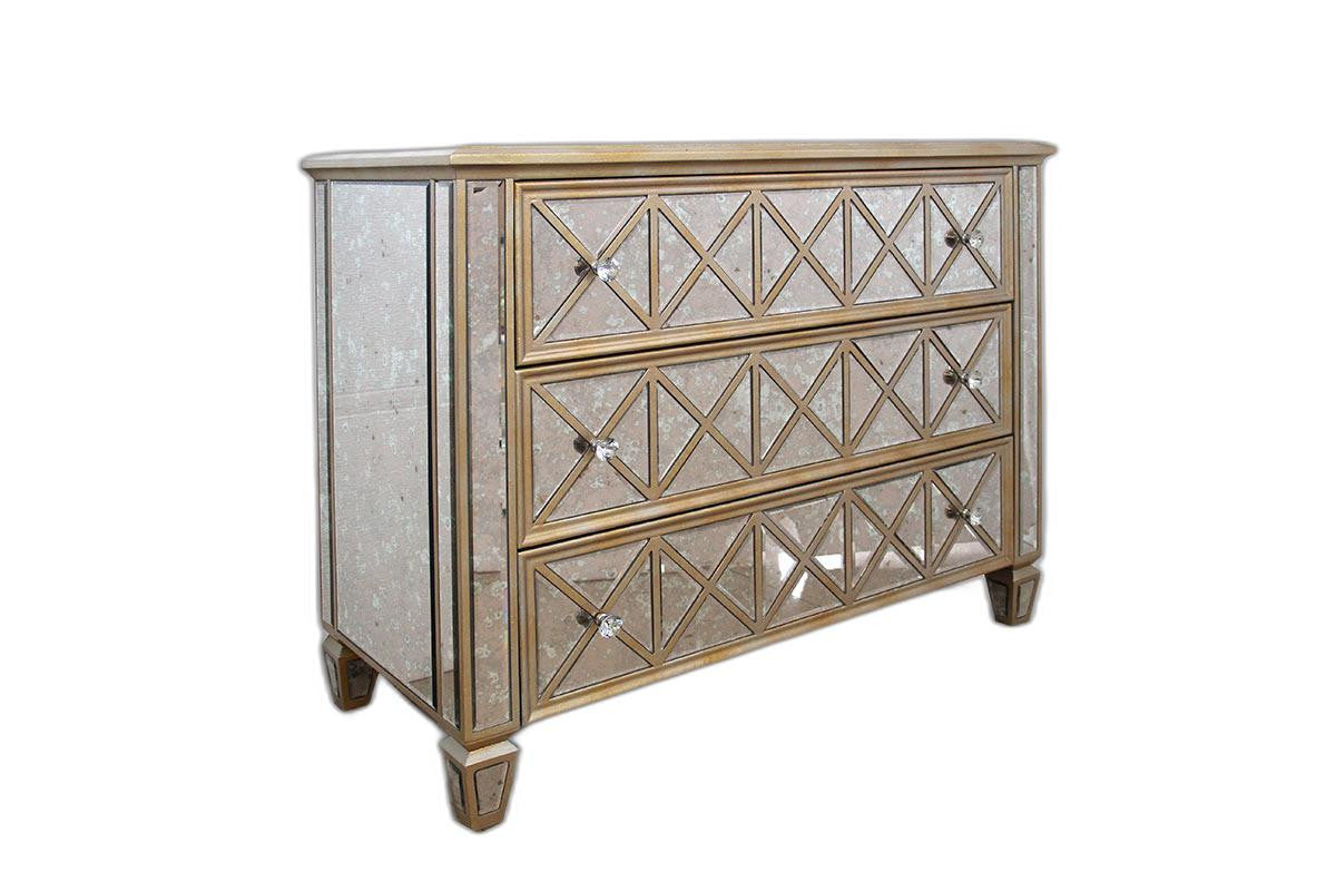 34' Mirrored Glass And Mdf Dresser With 3 Drawers By Homeroots | Dressers | Modishstore - 3