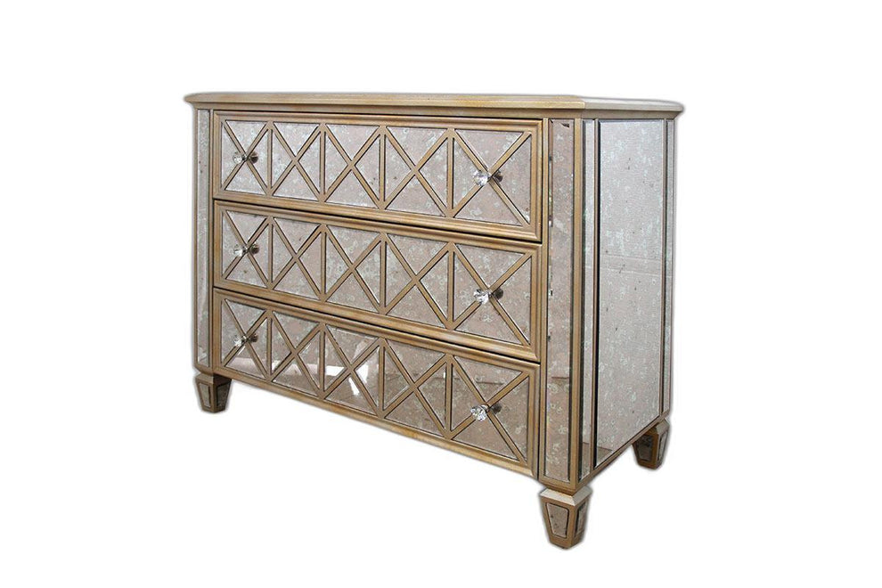34' Mirrored Glass And Mdf Dresser With 3 Drawers By Homeroots | Dressers | Modishstore - 4