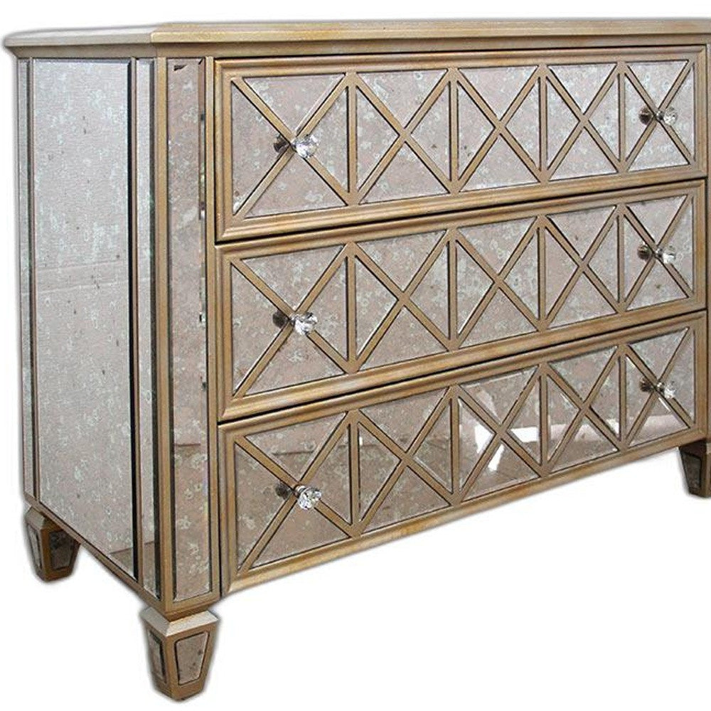 gold and mirrored dresser 34' Mirrored Glass And Mdf Dresser With 3 Drawers By Homeroots – Modish Store