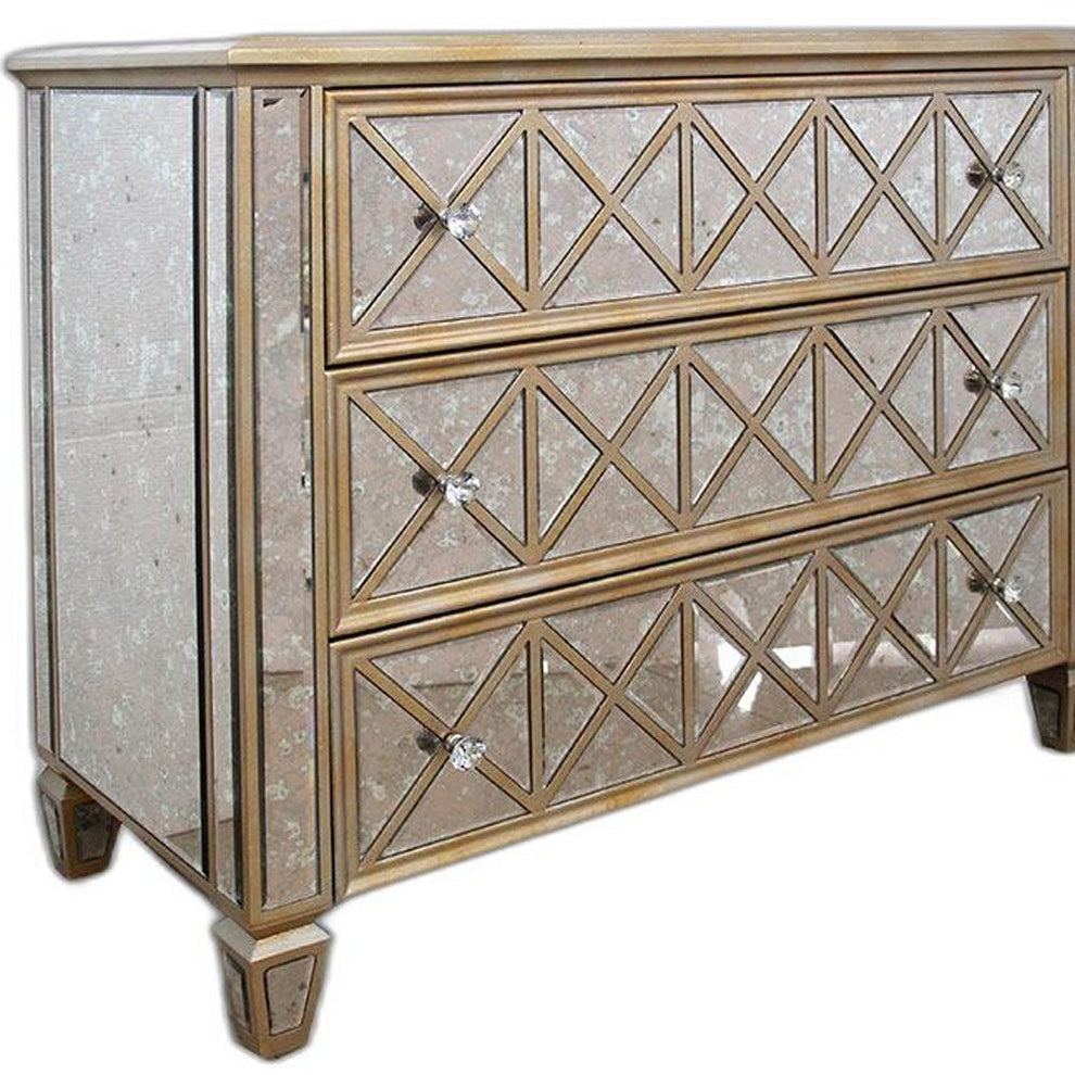 34' Mirrored Glass And Mdf Dresser With 3 Drawers By Homeroots | Dressers | Modishstore - 5