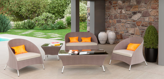 31' Brown Mesh Aluminum and Glass Sofa Set By Homeroots | Sofa Set | Modishstore