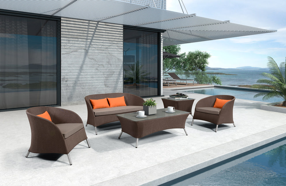 31' Brown Mesh Aluminum and Glass Sofa Set By Homeroots | Sofa Set | Modishstore - 2