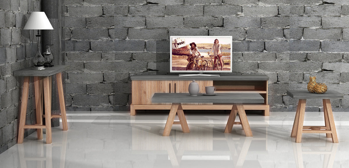 18' Concrete and Solid Acacia Wood Coffee Table By Homeroots | Coffee Tables | Modishstore - 5