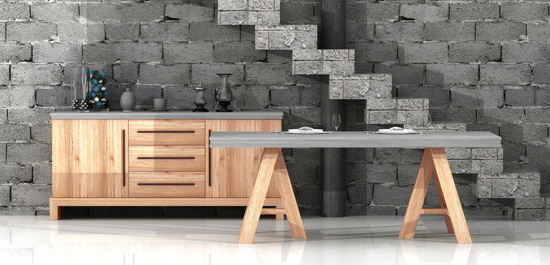 30' Concrete And Solid Acacia Wood Dining Table By Homeroots | Dining Tables | Modishstore