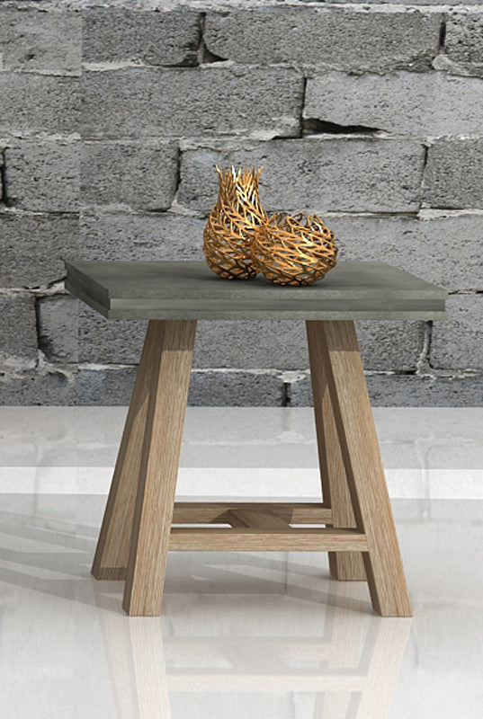 22' Concrete and Solid Acacia Wood End Table By Homeroots | End Tables | Modishstore