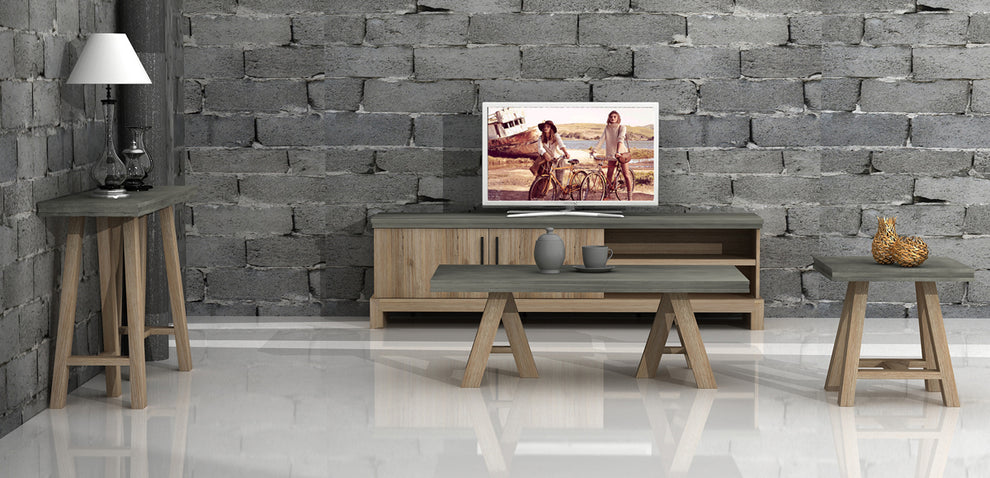 22' Concrete and Solid Acacia Wood End Table By Homeroots | End Tables | Modishstore - 5