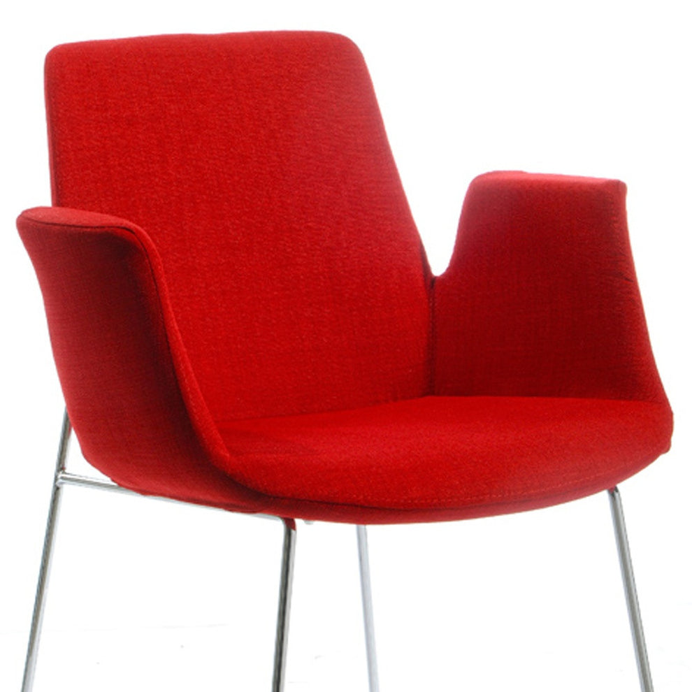 33' Red Polyester Fabric And Metal Dining Chair By Homeroots | Dining Chairs | Modishstore - 4