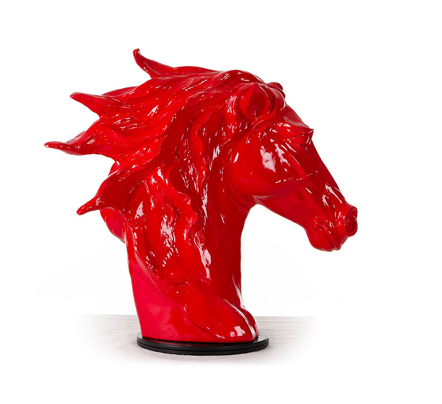 11" Red Polyresin Horse Head Sculpture By Homeroots | Sculptures | Modishstore - 2