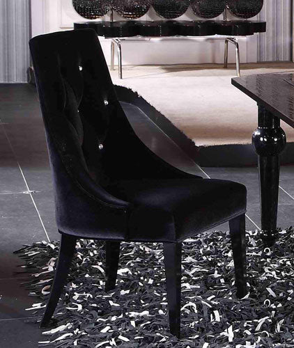 Two 40' Black Velour Fabric And Wood Dining Chairs By Homeroots | Dining Chairs | Modishstore - 3