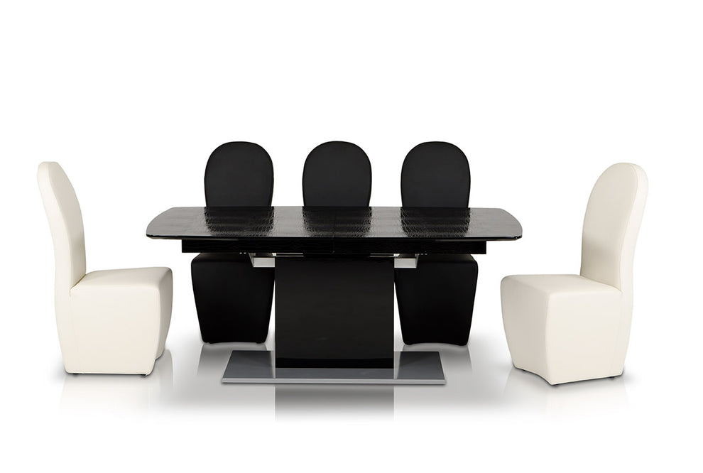 30' Black Crocodile Mdf Hardwood And Metal Dining Table By Homeroots | Dining Tables | Modishstore - 3