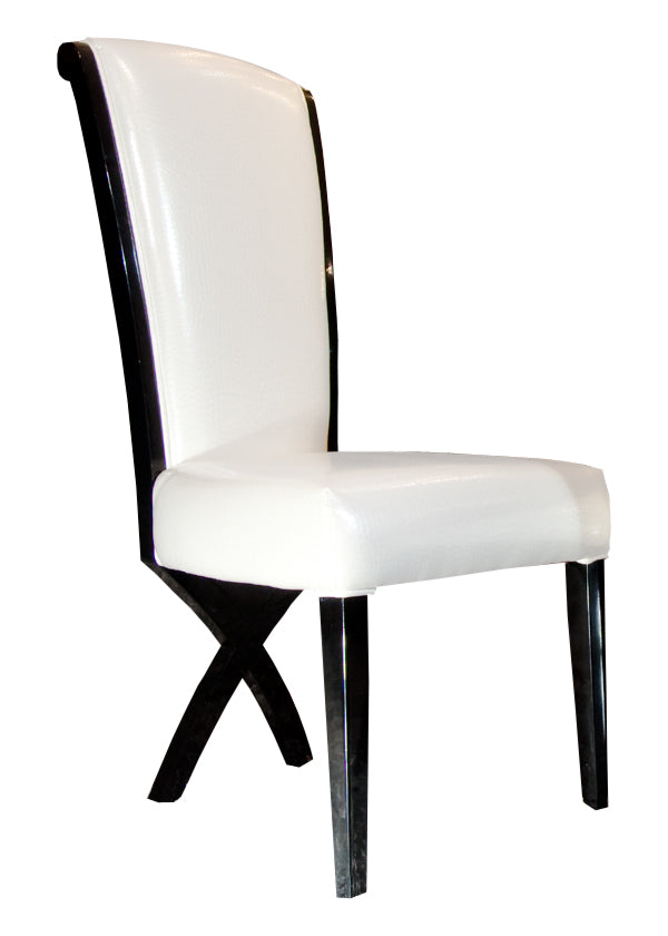 Two 43.5' White Leatherette And Black Wood Dining Chairs With X Shaped Rear Legs By Homeroots | Dining Chairs | Modishstore