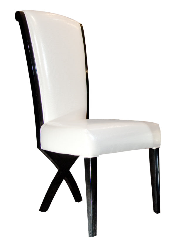 Two 43.5' White Leatherette And Black Wood Dining Chairs With X Shaped Rear Legs By Homeroots | Dining Chairs | Modishstore - 2