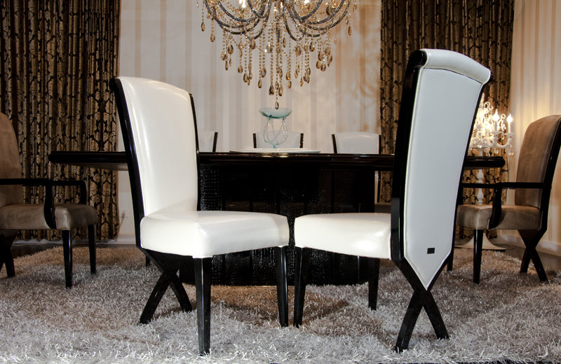 Two 43.5' White Leatherette And Black Wood Dining Chairs With X Shaped Rear Legs By Homeroots | Dining Chairs | Modishstore - 4