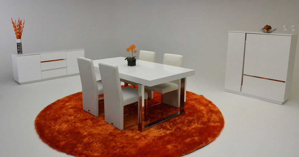 30' White Mdf Extendable Dining Table With Stainless Steel Legs By Homeroots | Dining Tables | Modishstore - 3