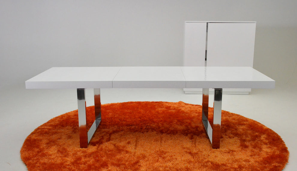 30' White Mdf Extendable Dining Table With Stainless Steel Legs By Homeroots | Dining Tables | Modishstore - 4