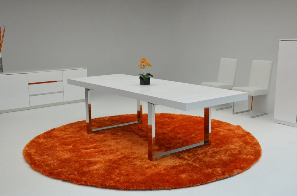 30' White Mdf Extendable Dining Table With Stainless Steel Legs By Homeroots | Dining Tables | Modishstore - 5
