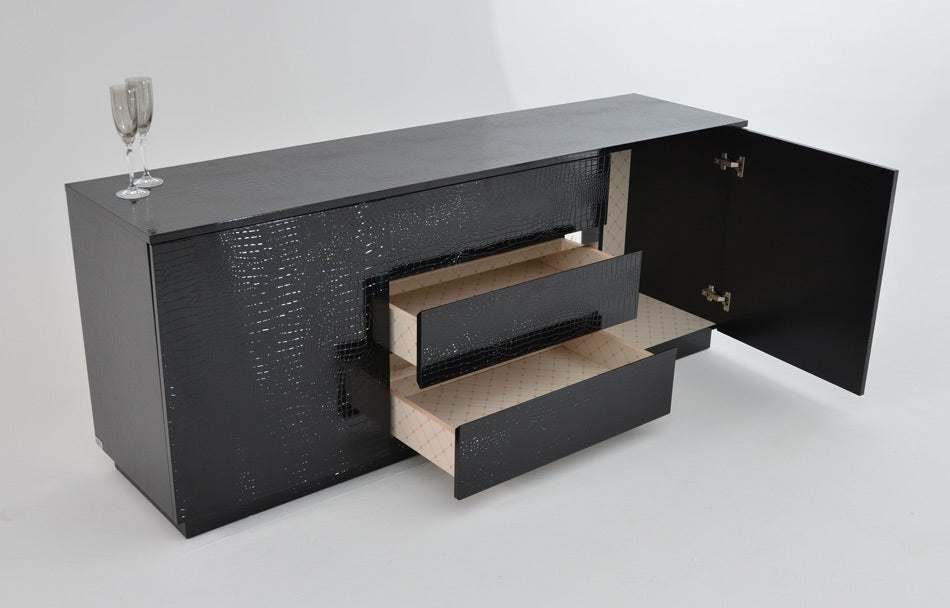 30' Black Crocodile Lacquer Mdf Dining Table With Stainless Steel Legs By Homeroots | Dining Tables | Modishstore - 4