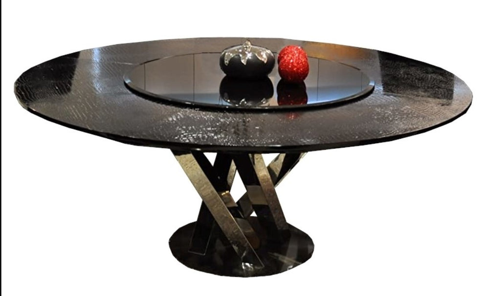 31' Black Crocodile Lacquer Stainless Steel And Glass Table By Homeroots | Dining Tables | Modishstore - 2