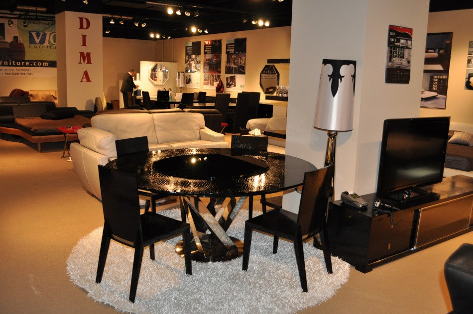 31' Black Crocodile Lacquer Stainless Steel And Glass Table By Homeroots | Dining Tables | Modishstore - 4