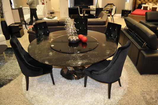31' Black Crocodile Lacquer Stainless Steel And Glass Table By Homeroots | Dining Tables | Modishstore
