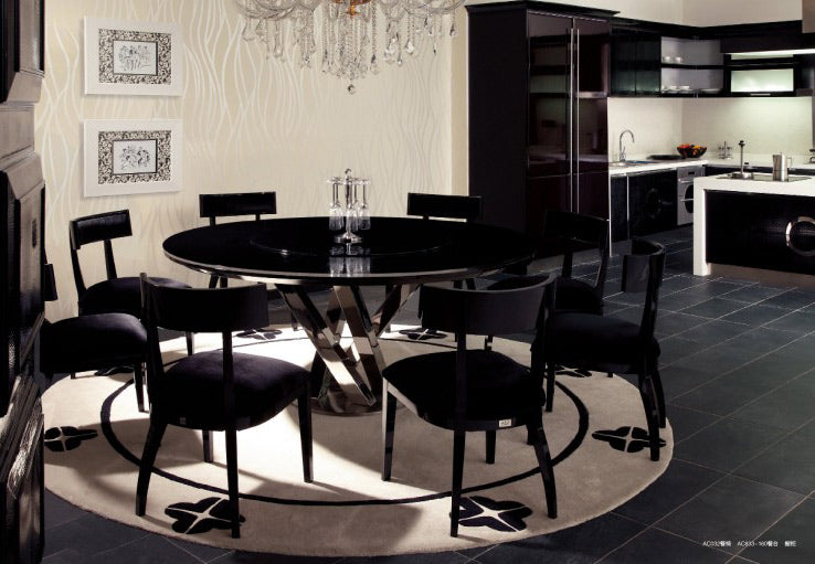31' Black Crocodile Lacquer Stainless Steel And Glass Table By Homeroots | Dining Tables | Modishstore - 5