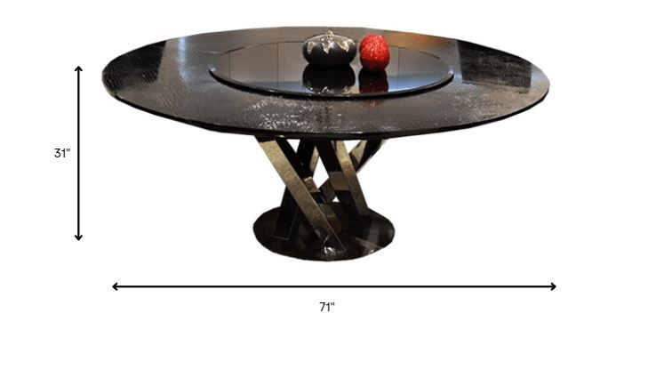 31' Black Crocodile Lacquer Stainless Steel And Glass Table By Homeroots | Dining Tables | Modishstore - 6