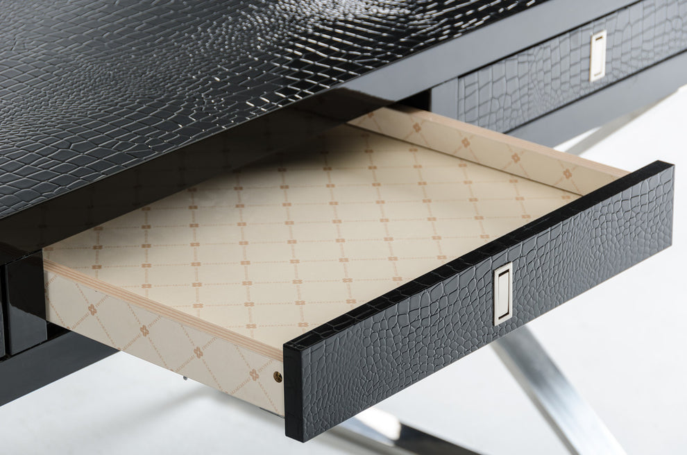 21' Black Crocodile Mdf And Steel Desk By Homeroots | Desks | Modishstore - 3