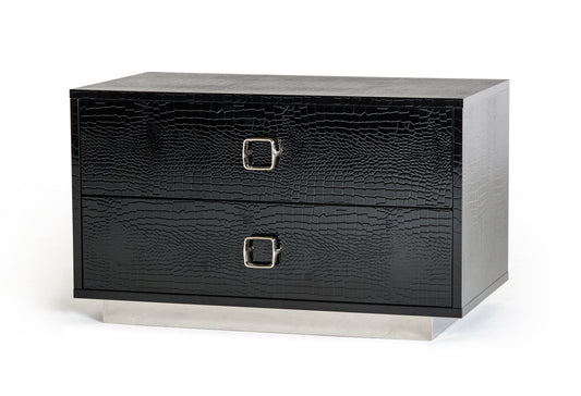Croc Black Lacquer Faux Crocodile 2 Drawer Nightstand By Homeroots | Nightstands | Modishstore
