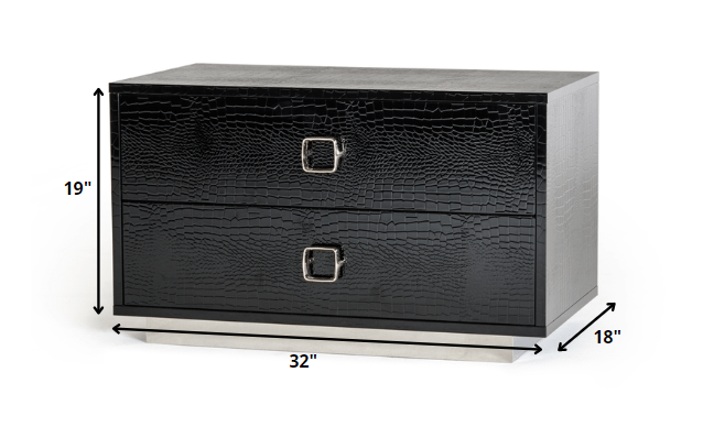 Croc Black Lacquer Faux Crocodile 2 Drawer Nightstand By Homeroots | Nightstands | Modishstore - 2