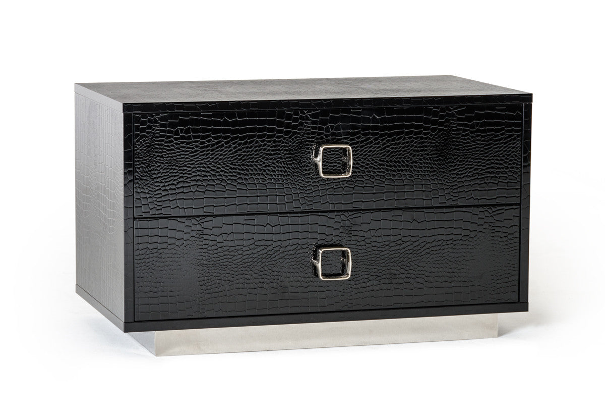 Croc Black Lacquer Faux Crocodile 2 Drawer Nightstand By Homeroots | Nightstands | Modishstore - 3