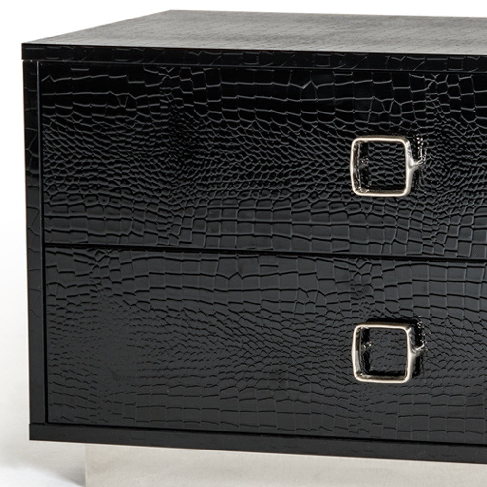 Croc Black Lacquer Faux Crocodile 2 Drawer Nightstand By Homeroots | Nightstands | Modishstore - 4