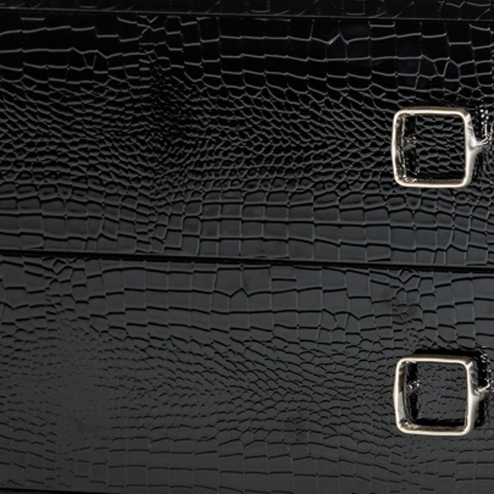 Croc Black Lacquer Faux Crocodile 2 Drawer Nightstand By Homeroots | Nightstands | Modishstore - 5