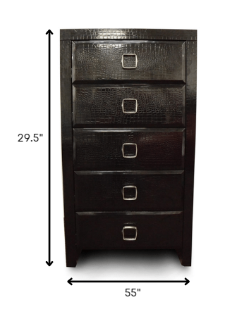 44 Black Crocodile MDF Chest with 5 Drawers By Homeroots | Drawers | Modishstore - 2
