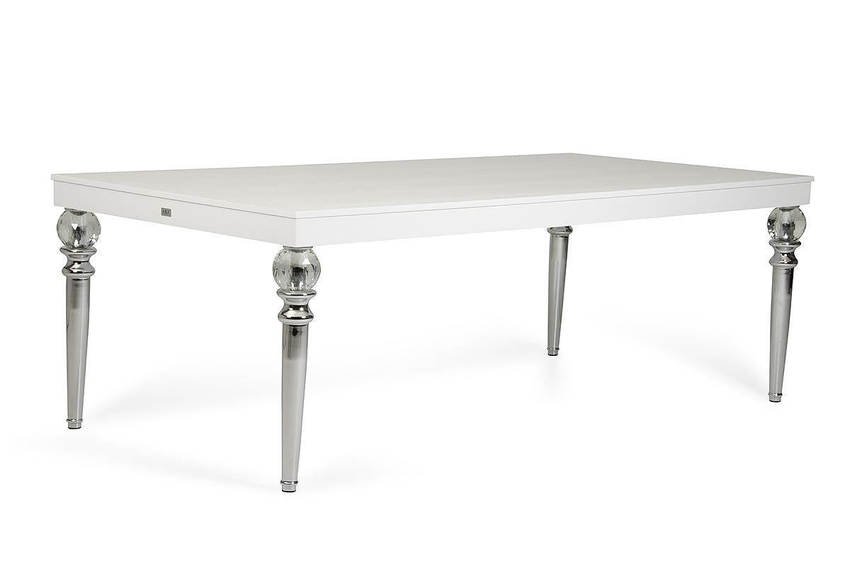 31' White Crocodile Dining Table With Crystal Clear Legs By Homeroots | Dining Tables | Modishstore - 2