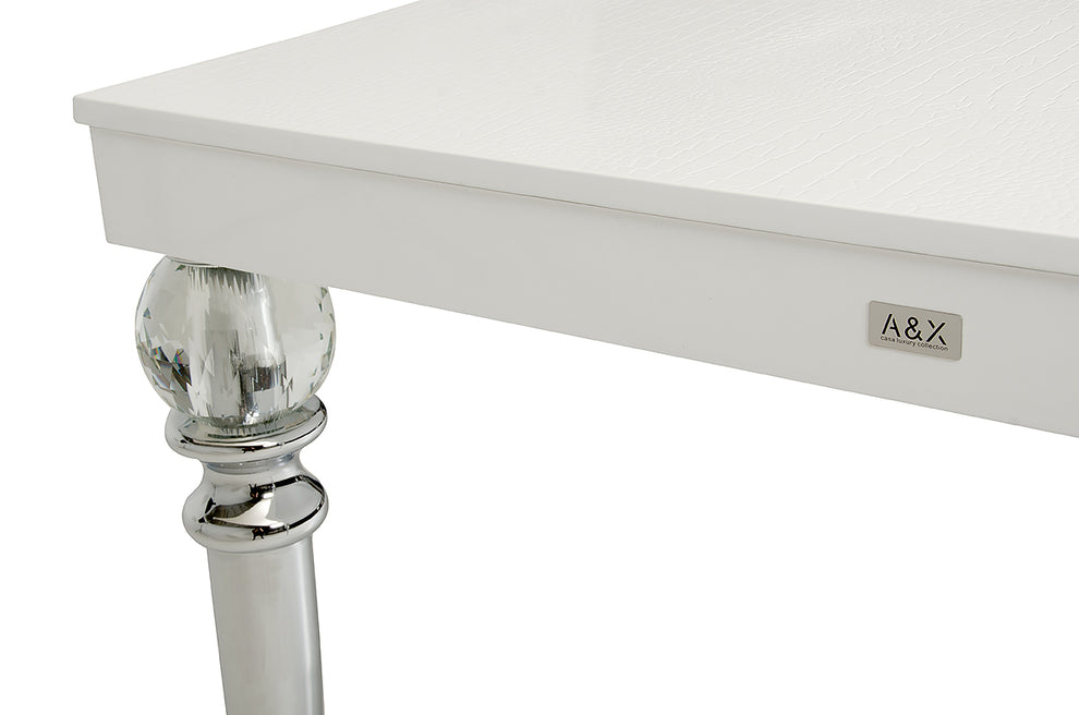 31' White Crocodile Dining Table With Crystal Clear Legs By Homeroots | Dining Tables | Modishstore - 3