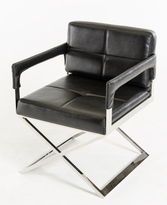 30' Black Bonded Leather and Metal Accent Chair By Homeroots | Accent Chairs | Modishstore