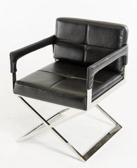 30' Black Bonded Leather and Metal Accent Chair By Homeroots