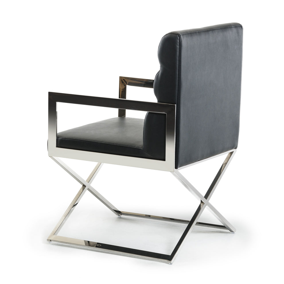 24' Black Leatherette And Stainless Steel Dining Chair By Homeroots | Dining Chairs | Modishstore - 2