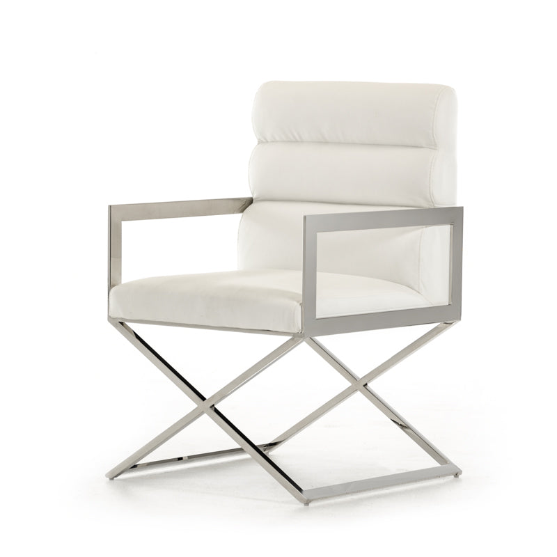 24' White Leatherette And Stainless Steel Dining Chair By Homeroots | Dining Chairs | Modishstore