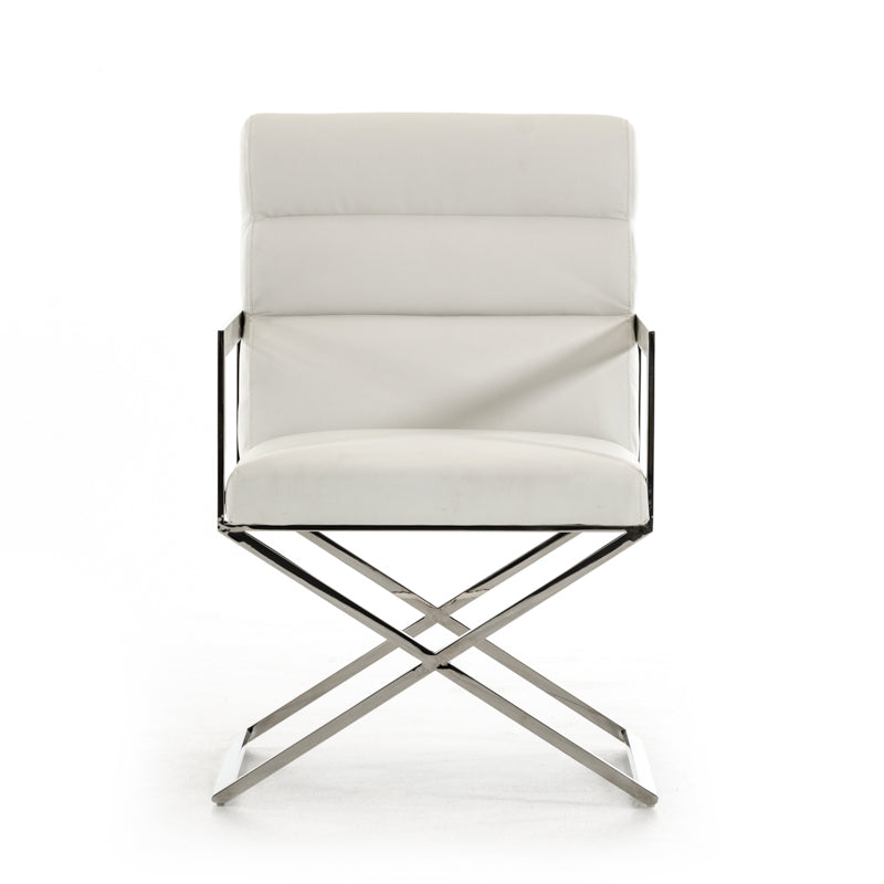 24' White Leatherette And Stainless Steel Dining Chair By Homeroots | Dining Chairs | Modishstore - 2