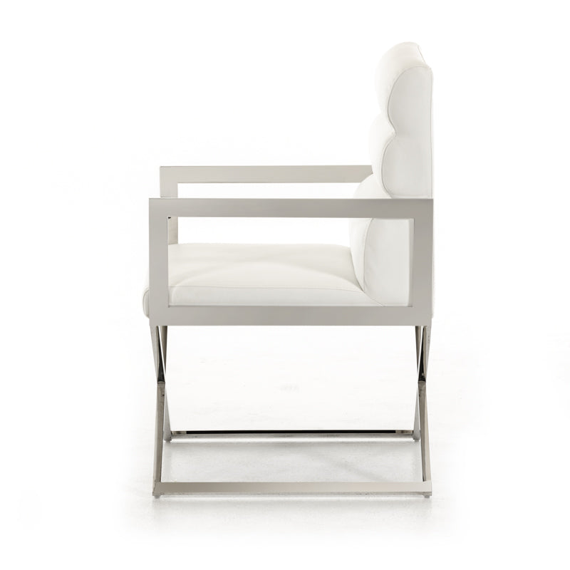 24' White Leatherette And Stainless Steel Dining Chair By Homeroots | Dining Chairs | Modishstore - 3