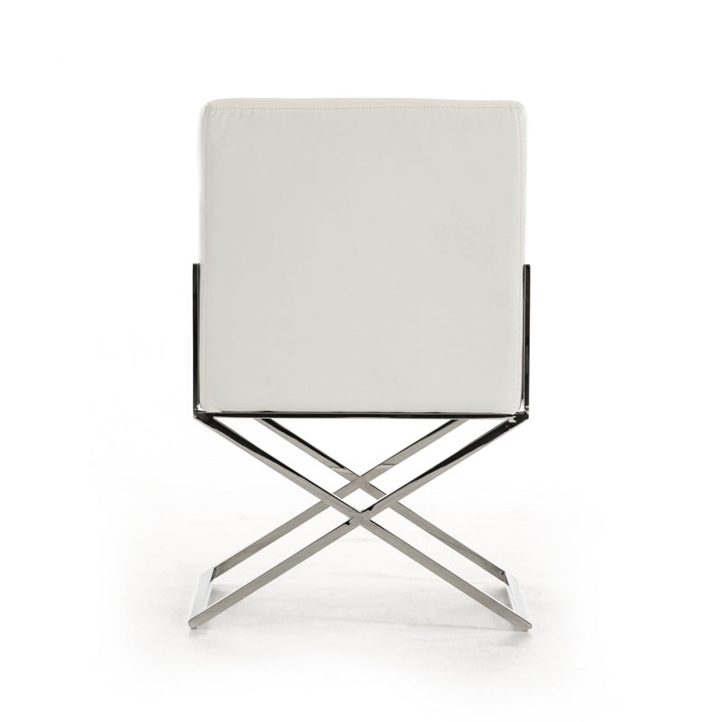 24' White Leatherette And Stainless Steel Dining Chair By Homeroots | Dining Chairs | Modishstore - 4